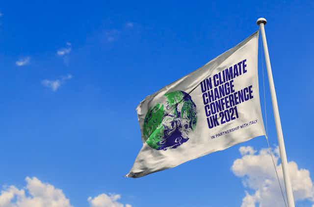 Flag of the COP26 climate summit in Glasgow