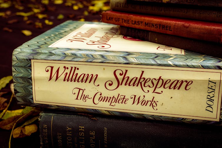 A large book of the complete works of William Shakespeare.