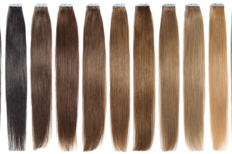 Rangée de mèches de cheveux de différentes couleur