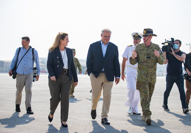 Prime Minister Scott Morrison with Australia's Ambassador to the UAE Heidi Venamore