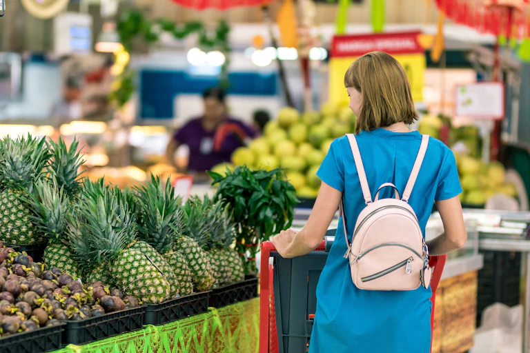 A person shops in a supermarket