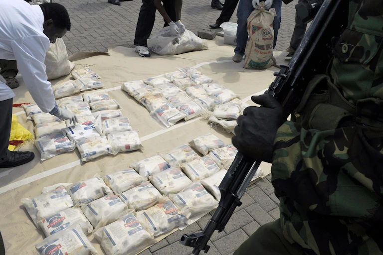 Bags of seized drugs on display