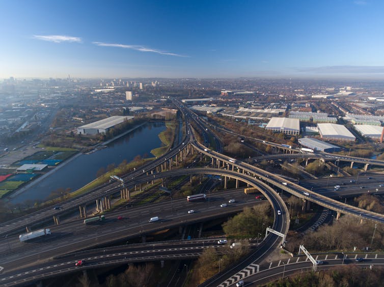 An aerial view of Birmingham city centre and the Gravelly Hill Interchange on the M6, AKA Spaghetti Junction.