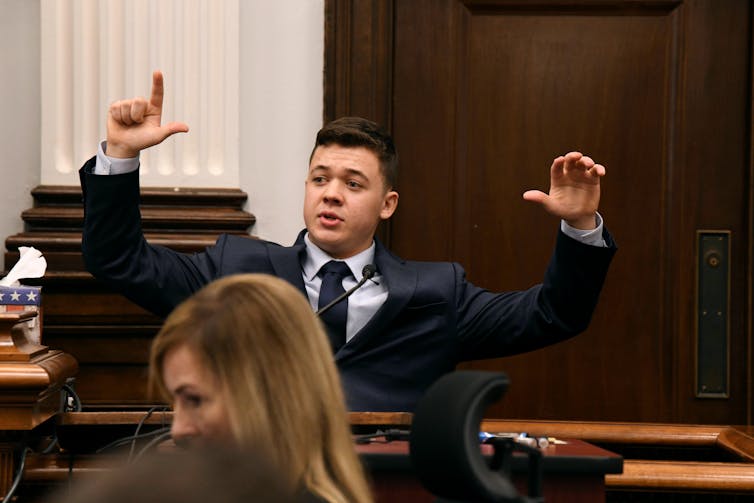 Kyle Rittenhouse testifies during his trial at the Kenosha County Courthouse in Wisconsin.