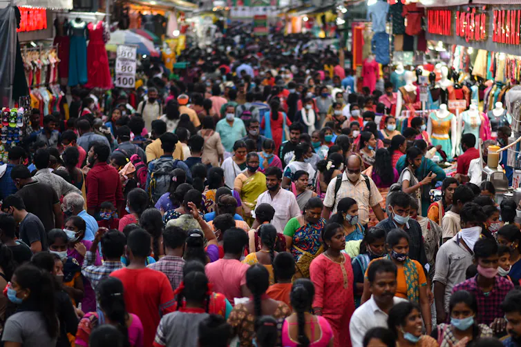 Crowd on Indian street.
