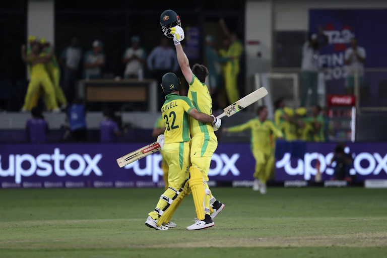 Glen Maxwell and Mitchell Marsh celebrating their T20 triumph
