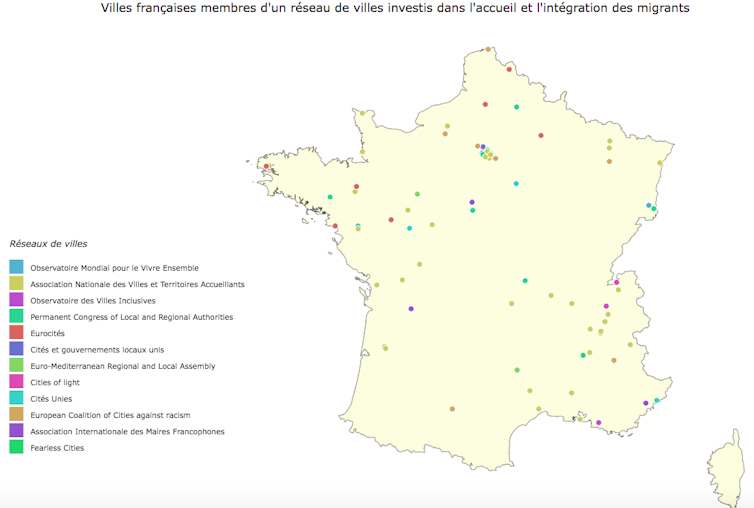 Carte des villes française ayant pris des mesures pour accueillir des personnes immigrées
