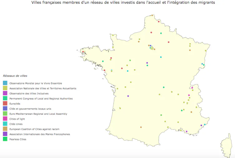 Carte des villes française ayant pris des mesures pour accueillir des personnes immigrées
