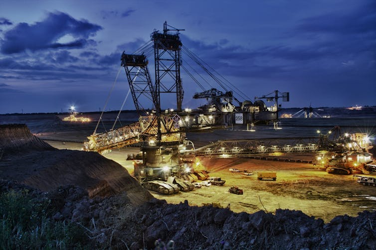 A coal plant at night