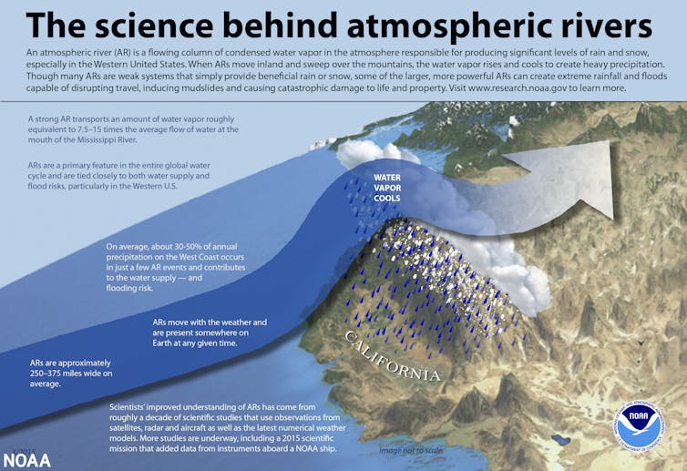 An infographic showing the flow of condensed water vapour from the ocean onto land.
