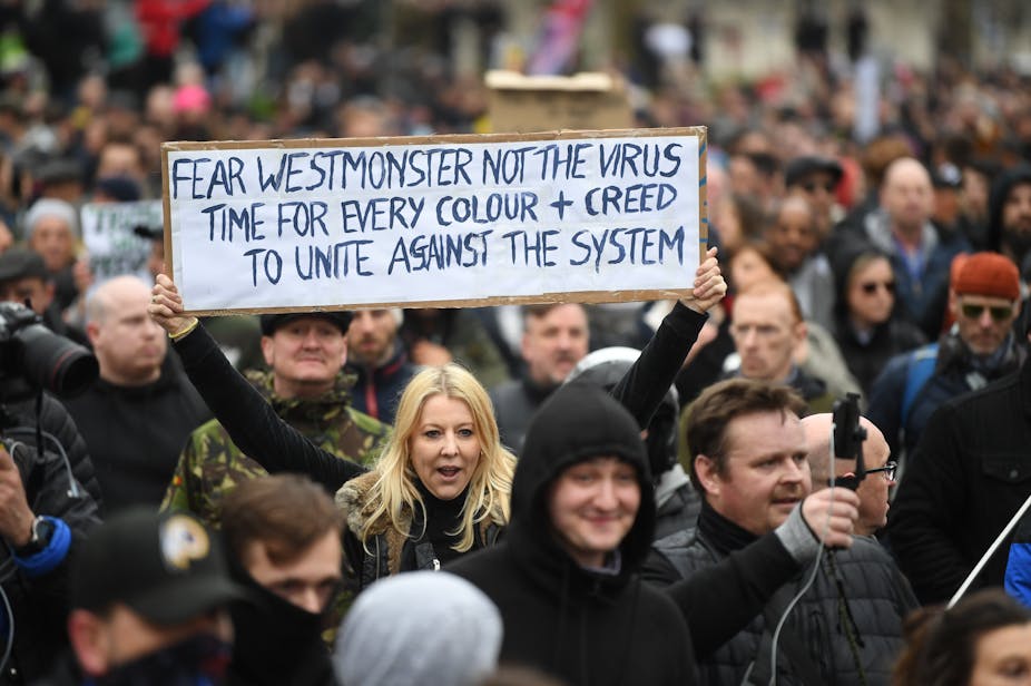 UK Demonstration with banner against Westminster and not the virus 