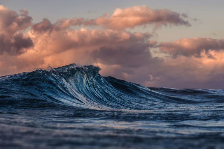 Ocean wave at sunset