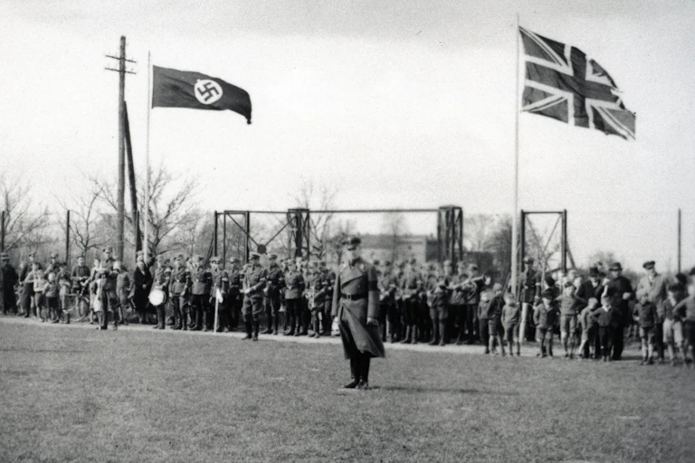 Pupils and staff at the Napola in Ballenstedt prepare for a football match with a public school team from the UK, spring 1937.