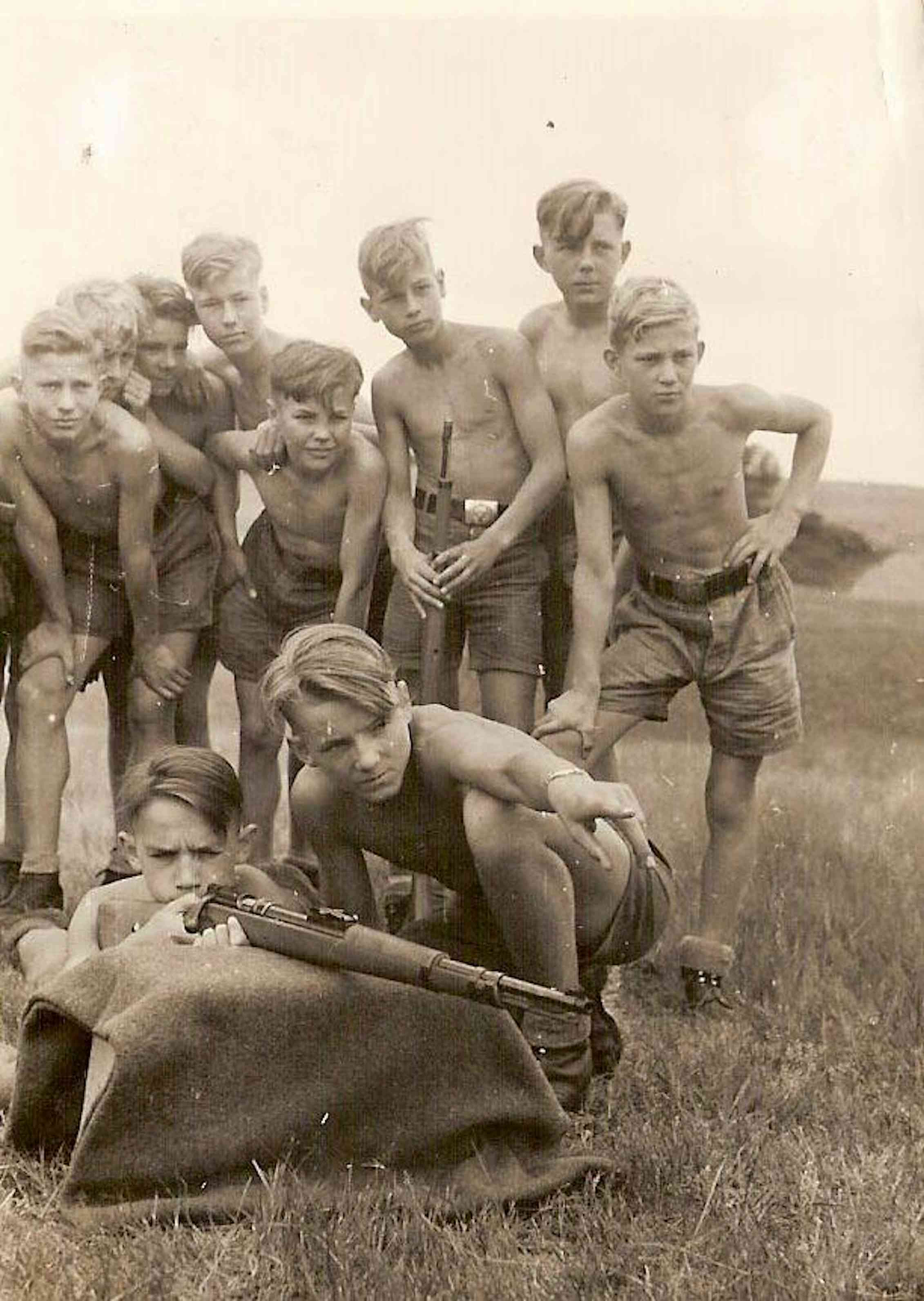 A groujp of young German schoolboys during shooting practice at NPEA Rügen, c.1944.