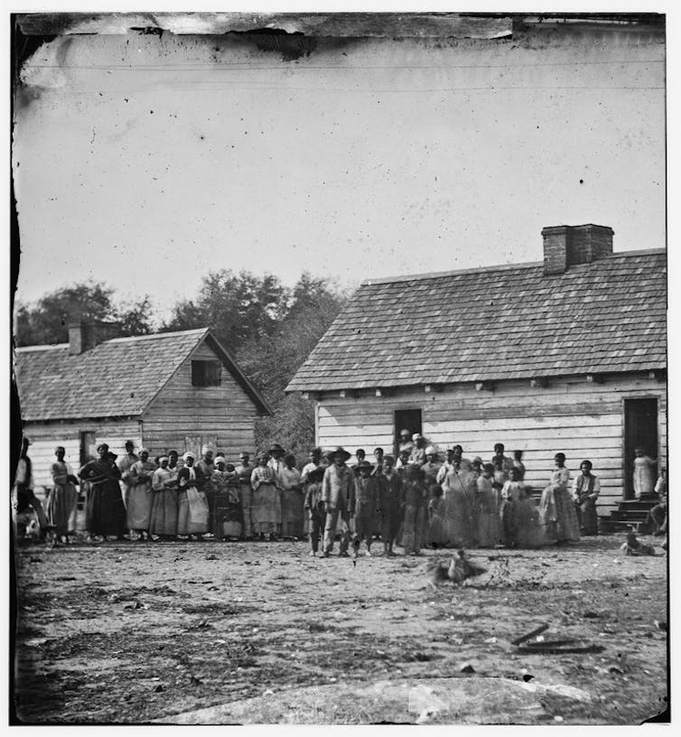 Enslaved people on South Carolina plantation in 1862.
