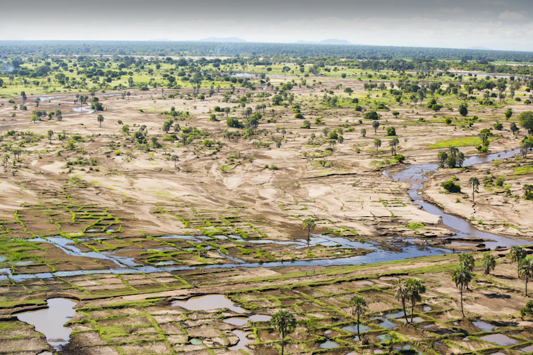 flood waters and farmland destroyed by the floods.