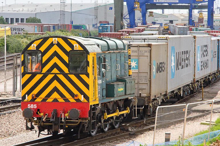 A freight train at a port