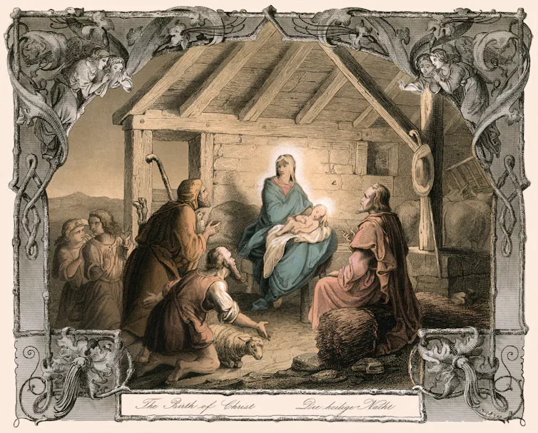 An nativity illustration from an old German Bible.