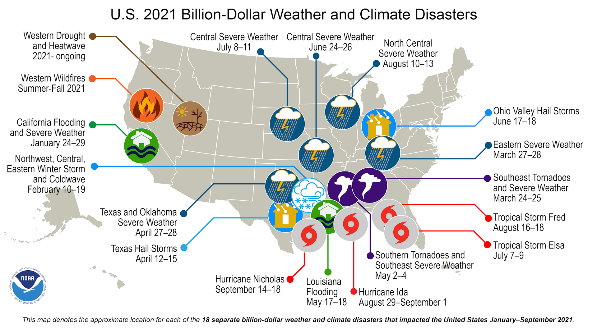 Bản đồ thiên tai thời tiết và khí hậu năm 2021.