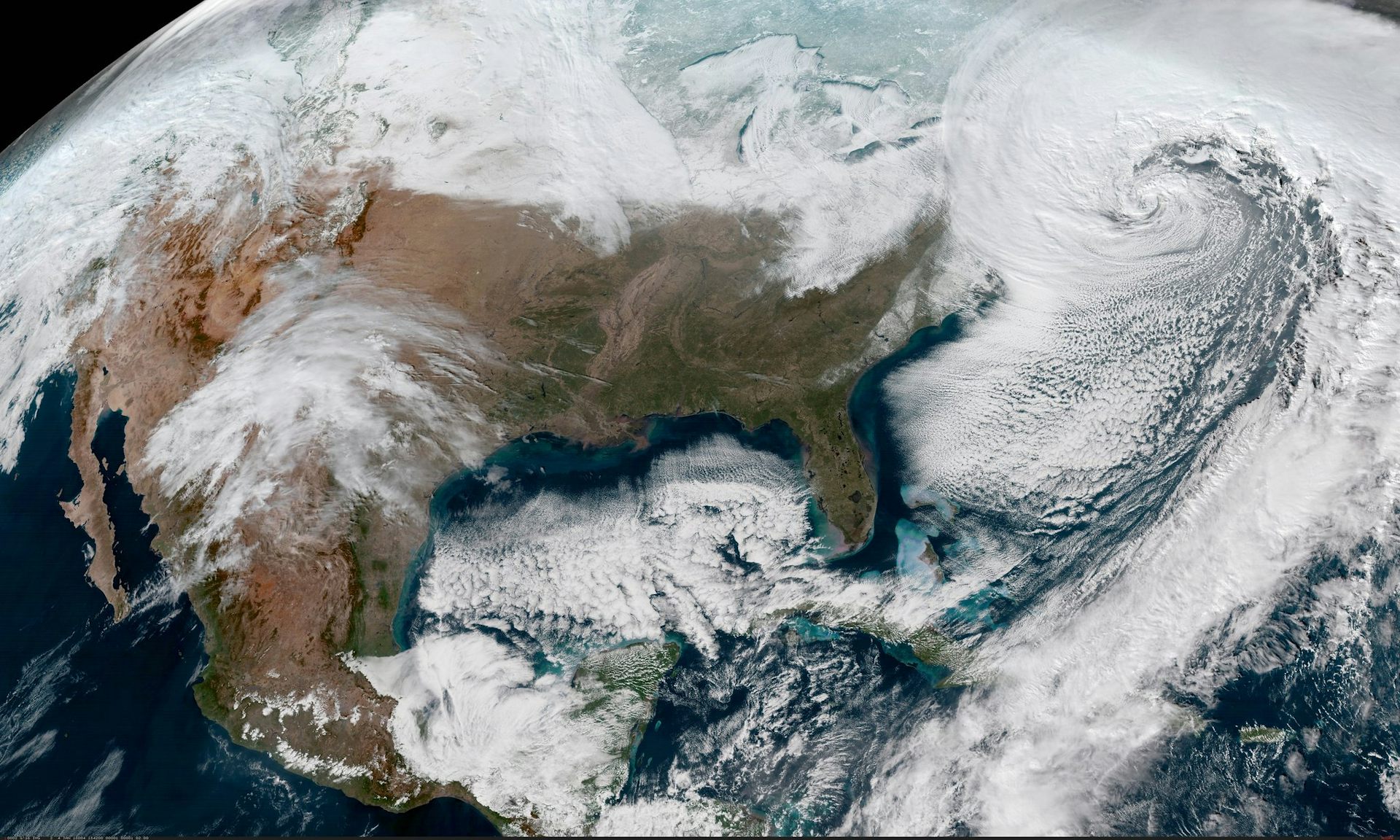 A NASA satellite image of a storm over the U.S.
