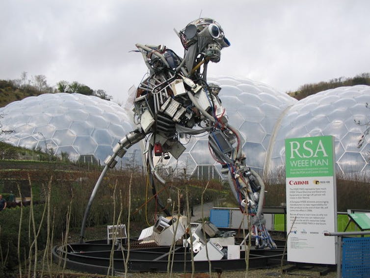 A sculpture made from electronic waste