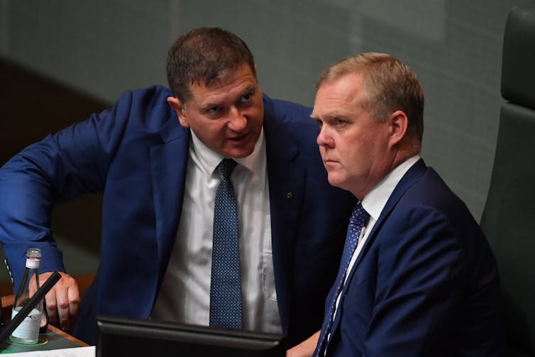 Deputy Speaker Llew O'Brien and outgoing Speaker Tony Smith during Question Time