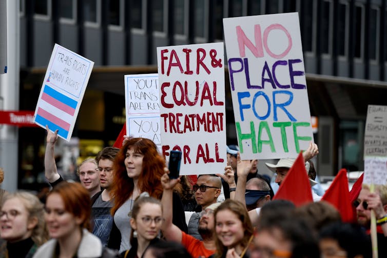 Protesters at an anti-religious discrimination bill rally in Sydney in 2019.