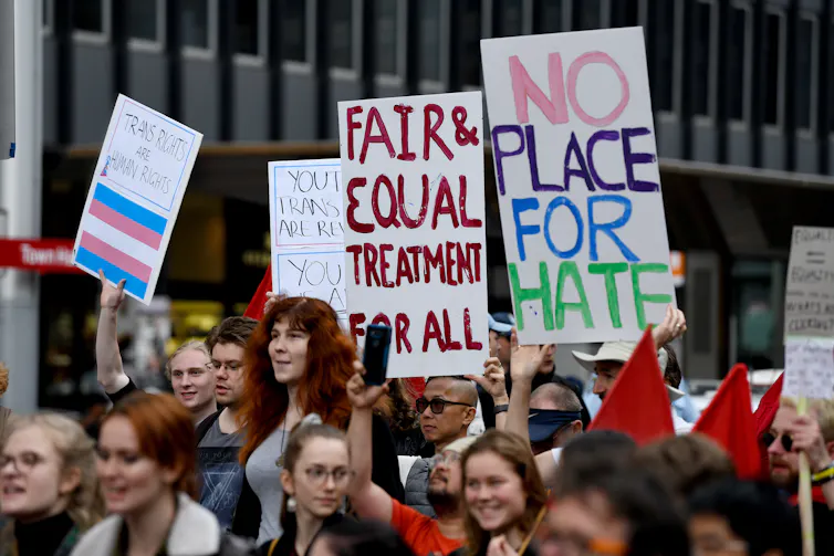 Protesters at an anti-religious discrimination bill rally in Sydney in 2019.