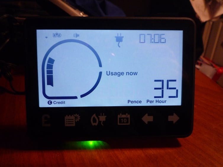 A smart meter displaying a reading