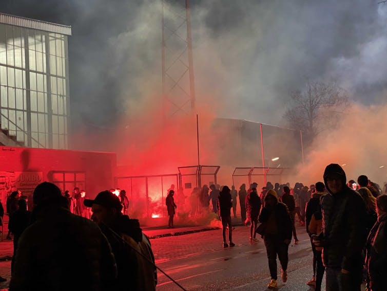 Protestas contra las restricciones de COVID en Leeuwarden, Países Bajos,