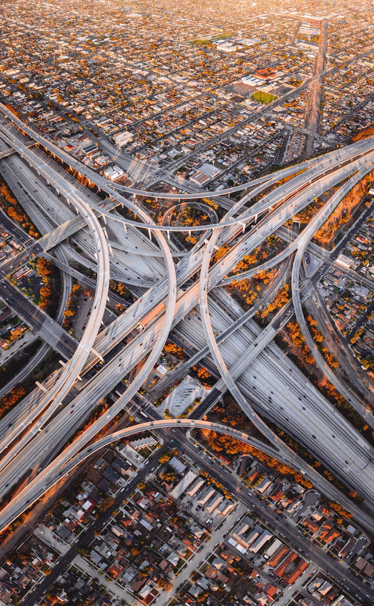 A giant spaghetti junction in Los Angeles.