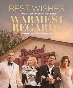 Cover of a book showing four people standing in front of a motel in fancy clothes.