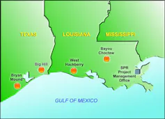 Pronto se añadirán más de 400 millones de barriles al mercado del petróleo: ¿qué son las reservas estratégicas y qué pueden hacer? 1 Mapa con puntos rojos que muestran la ubicación de los puntos SPR.