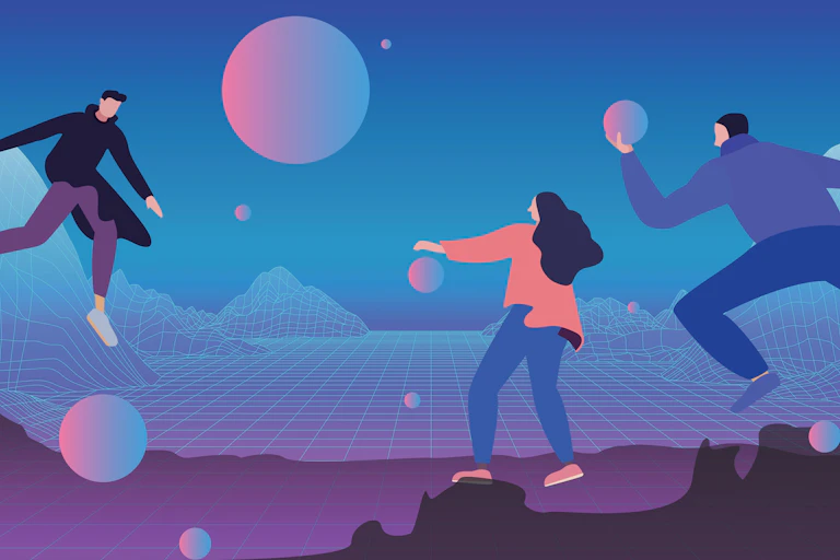 Illustration de 3 personnes dans le métavers