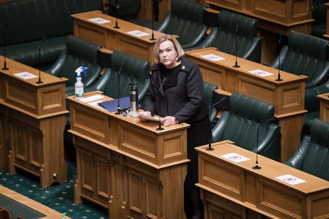 Judith Collins alone in parliament debating chamber