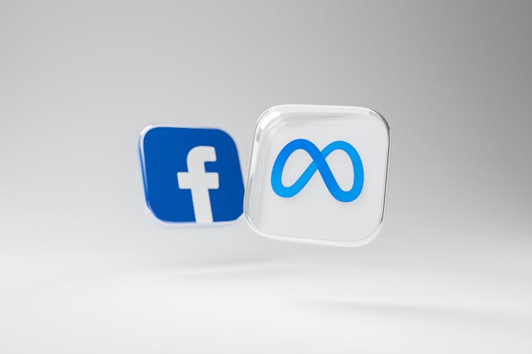 A Facebook logo next to a Meta logo