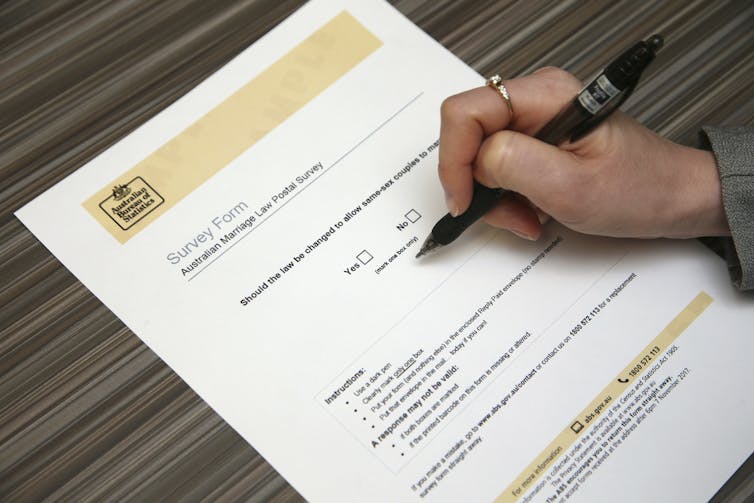 A same-sex marriage survey form.