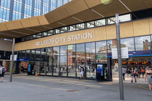 The entrance to Leeds City station