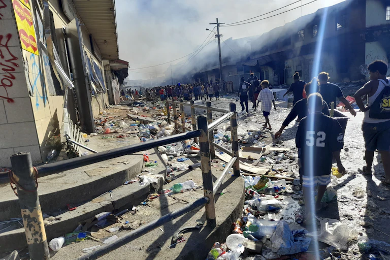 A trashed street in Honiara