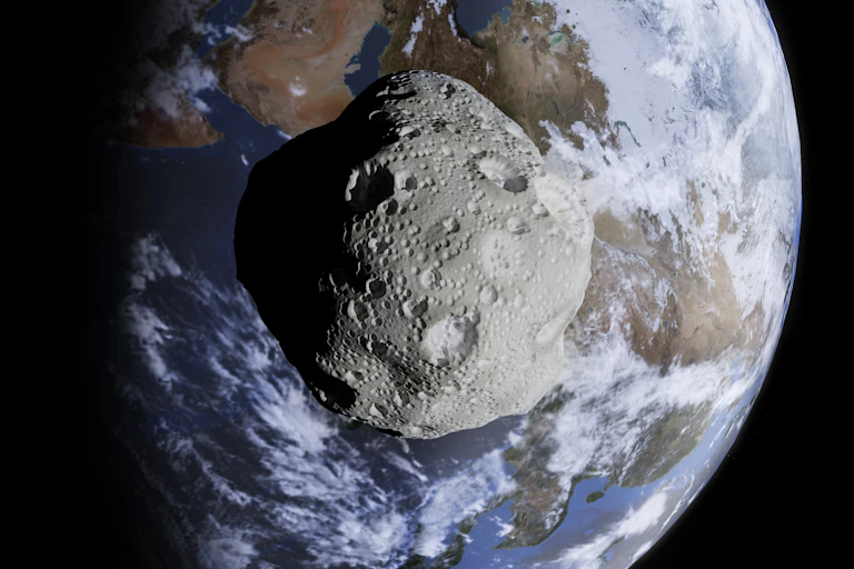 Asteroid superimposed over Earth