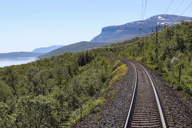 A train track in northern Sweden.