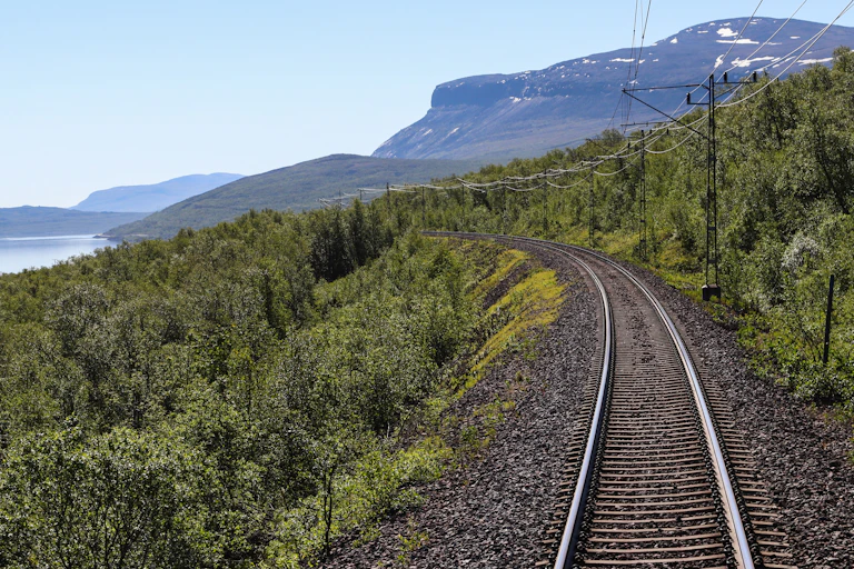 A train track in northern Sweden.