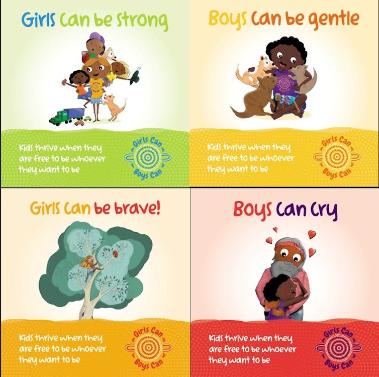 Cartoon images used to promote the Girls Can Boys Can program.