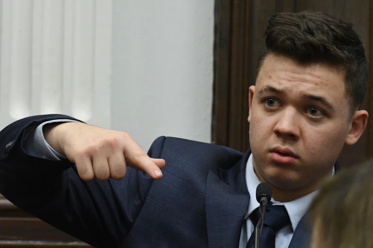 Kyle Rittenhouse testifies during his trial at the Kenosha County Courthouse.