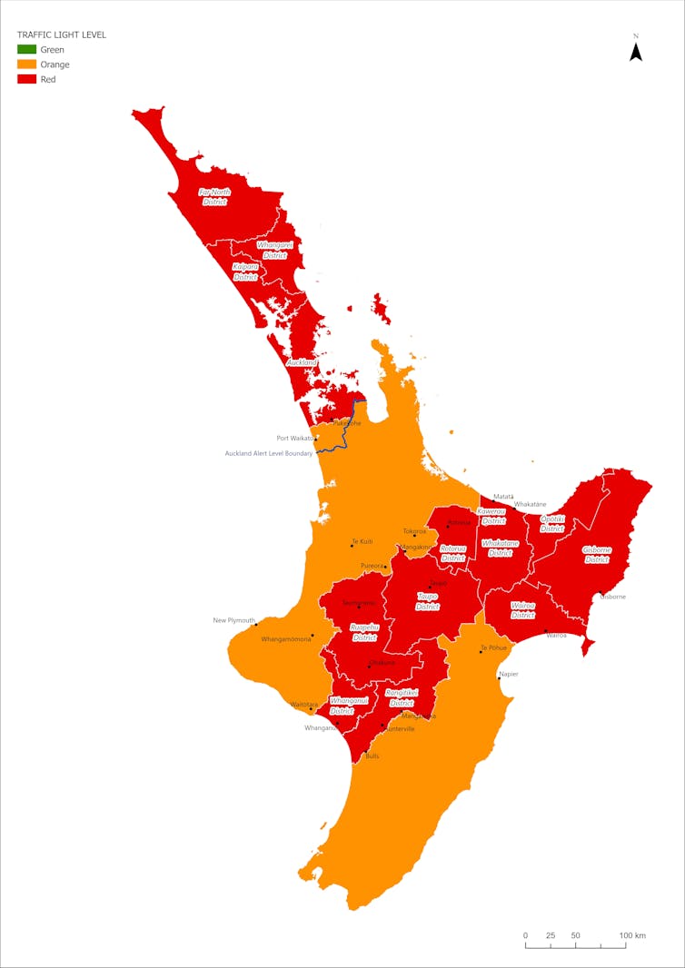 Map of traffic light COVID-19 Protection Framework