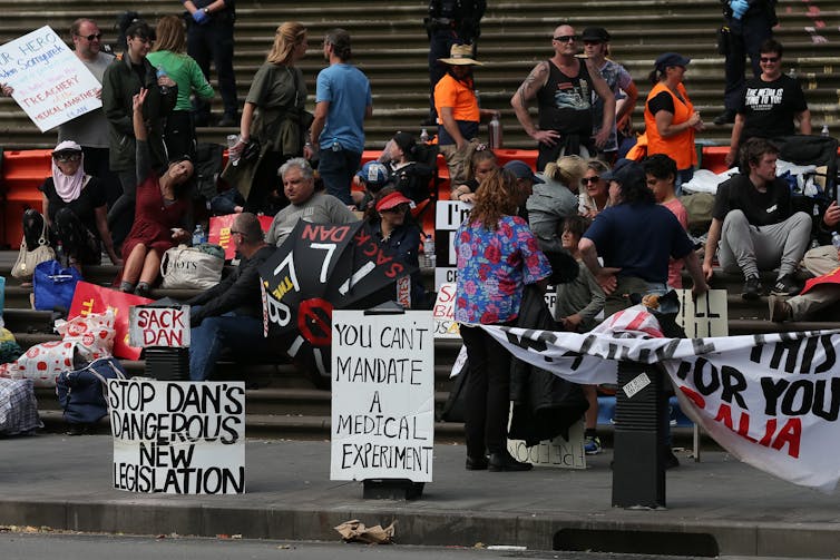 Protesters to Victoria's pandemic bill.
