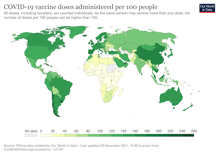 Covid vaccination doses, per capita. Our World in Data