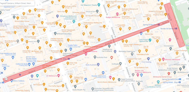 Map of Melbourne protest route