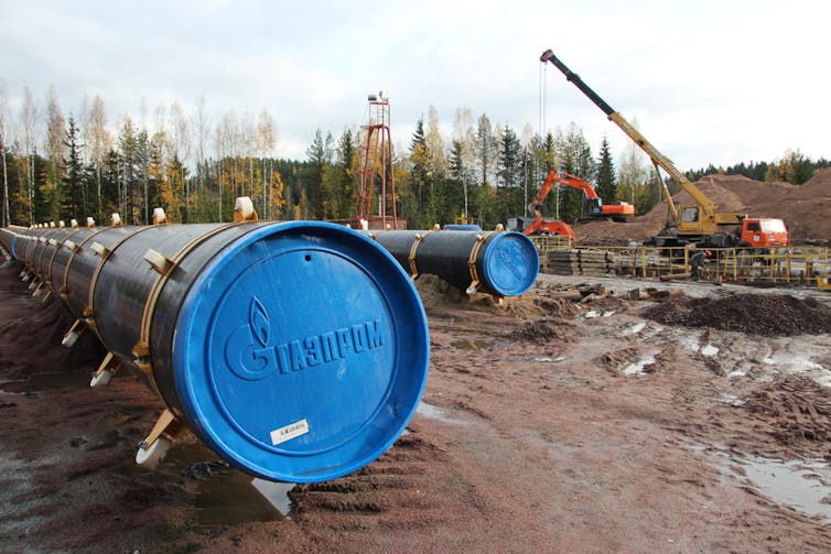 Picture of Russian pipeline with Gazprom branding