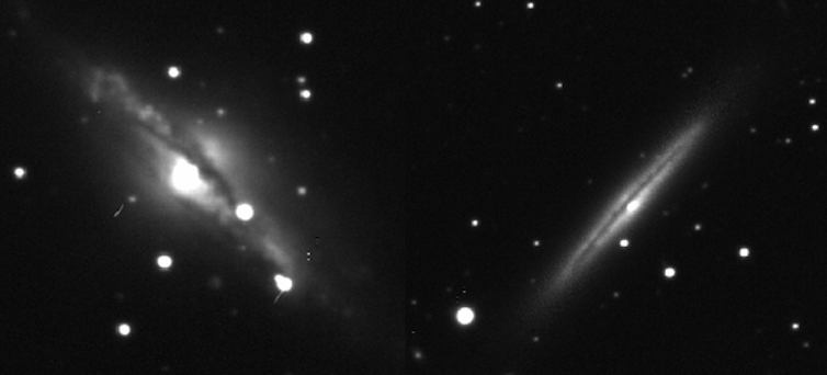 Examples of lenticular galaxies. These are a type of galaxy intermediate between elliptical and a spiral galaxies.